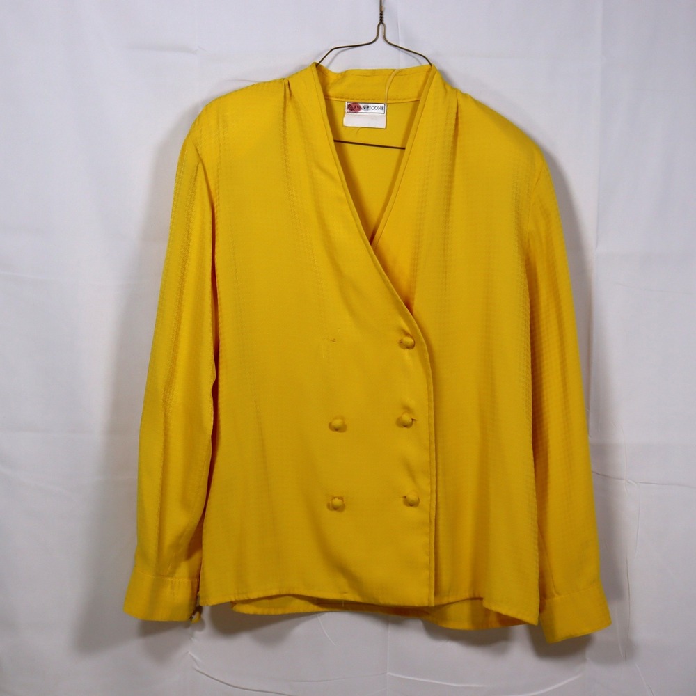 Evan Picone Blouse 12‎ Yellow Womens Double Breasted Vintage Top